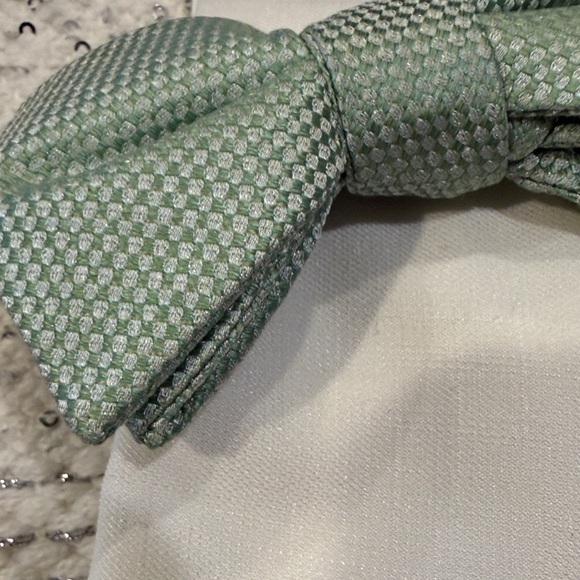 Bar III Sage Green Bow Tie and White Pocket Square Set - Picture 4 of 5
